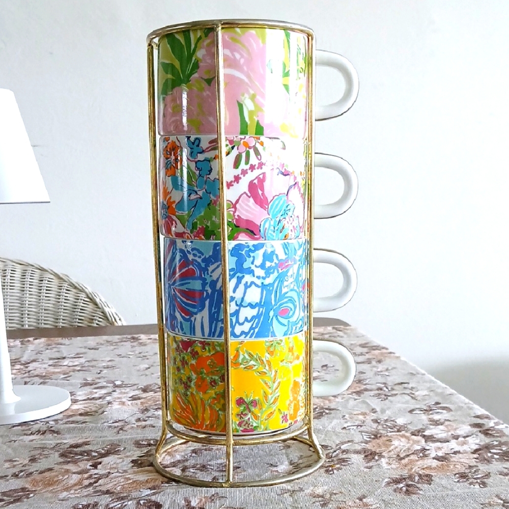 Lily Pulitzer mug set with holder